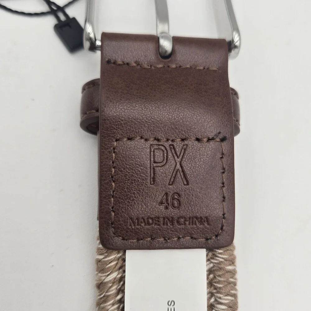 PX CLOTHING Men's 46 Brown Tan Cream Woven‎ Corded Thick Belt Adj (no holes)